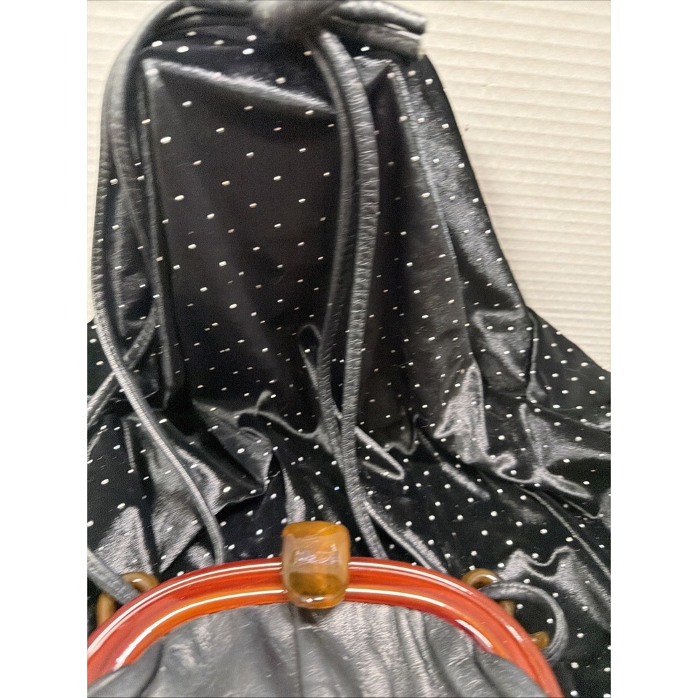 Vintage Ande' Leather Black Bakelite Snap Closure Purse Bag Silk Lining 1960s - Picture 4 of 16